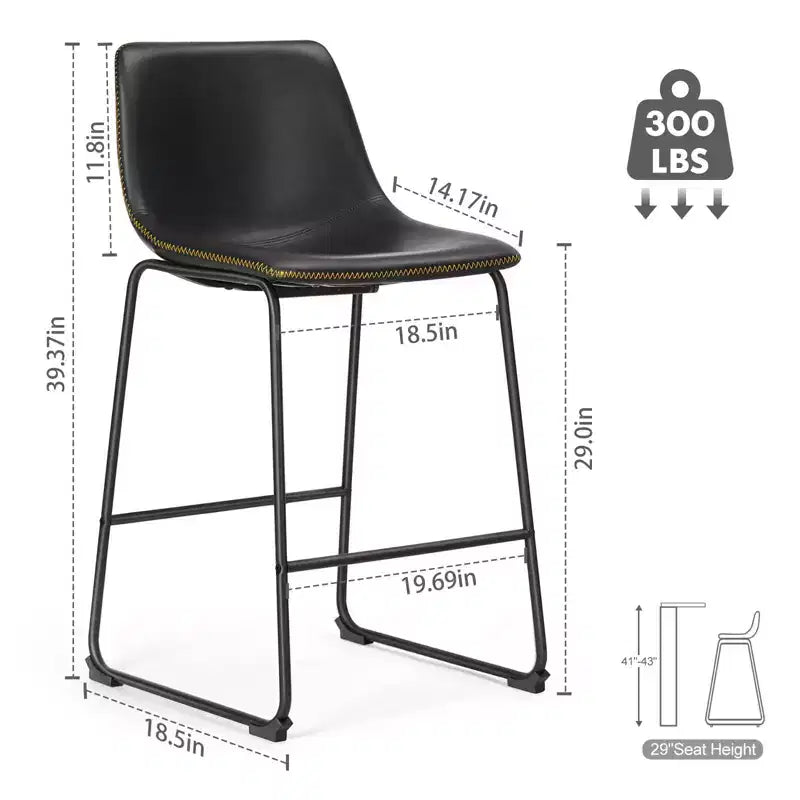JIONJOY Lot de 2 tabourets de bar en métal noir de 73,7 cm avec assise en similicuir