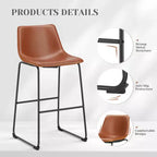 JIONJOY Lot de 2 tabourets de bar en métal noir de 73,7 cm avec assise en similicuir