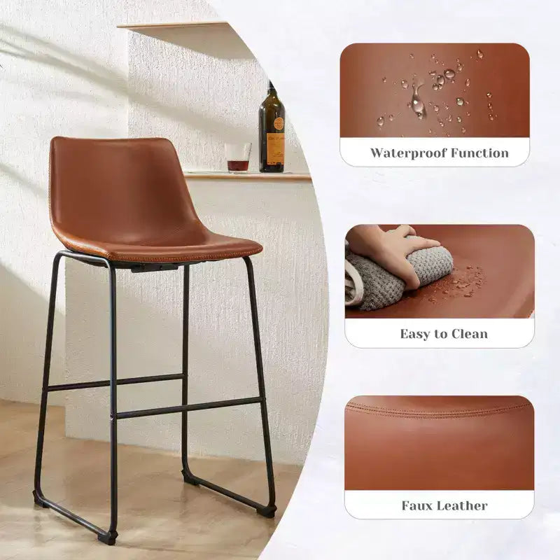 JIONJOY Lot de 2 tabourets de bar en métal noir de 73,7 cm avec assise en similicuir