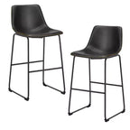 JIONJOY 29 in. Black Metal Frame Bar Stool with Faux Leather Seat Set of 2