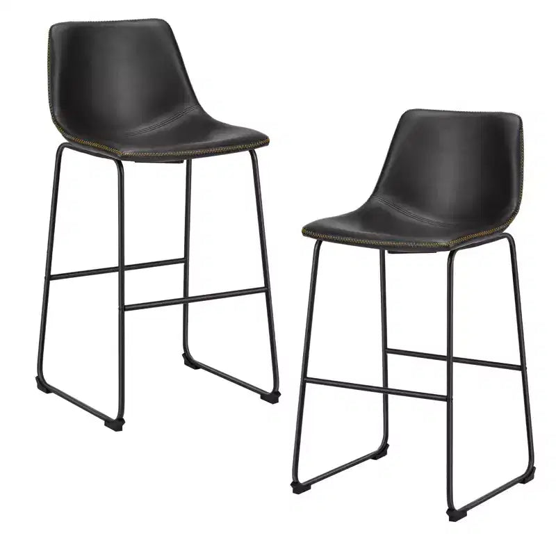 JIONJOY 29 in. Black Metal Frame Bar Stool with Faux Leather Seat Set of 2