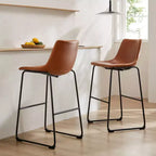 JIONJOY Lot de 2 tabourets de bar en métal noir de 73,7 cm avec assise en similicuir