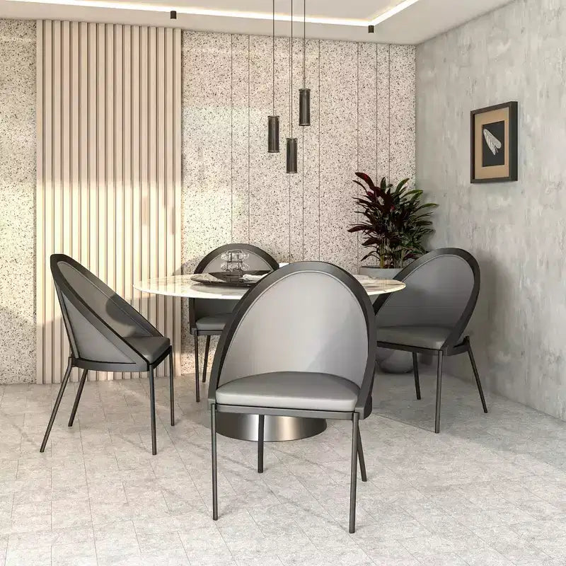 LeisureMod Urbane Collection Chaise de salle à manger rembourrée (lot de 4), assise en vinyle avec pieds en acier inoxydable, cuisine moderne, salle à manger, sièges de café
