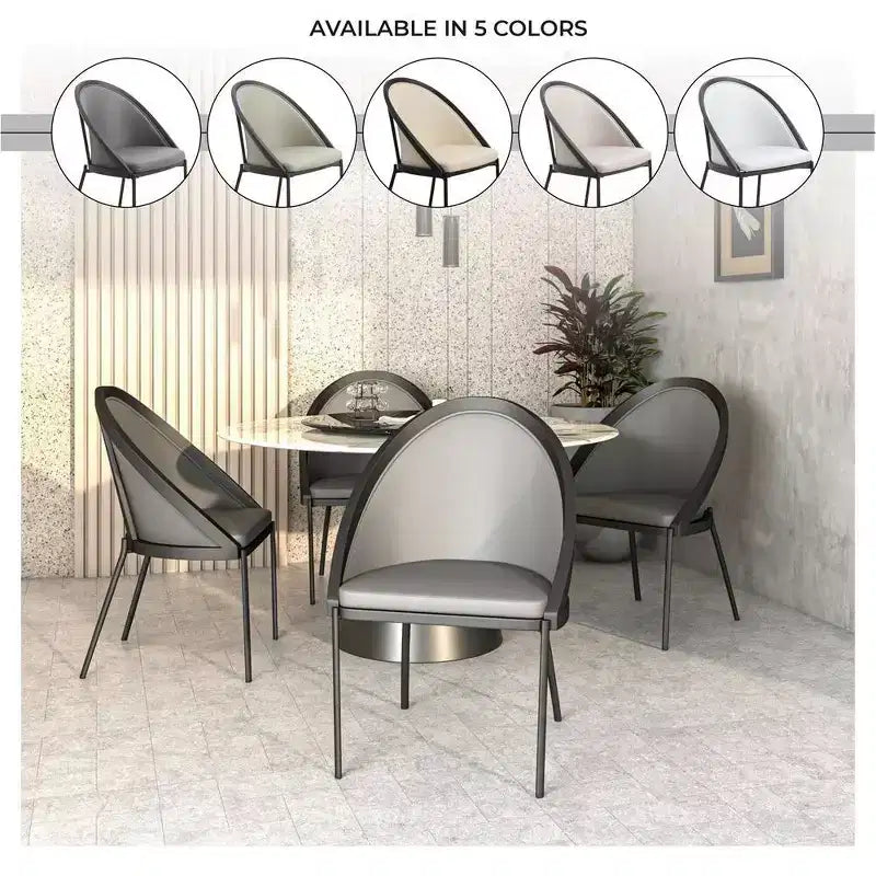 LeisureMod Urbane Collection Chaise de salle à manger rembourrée (lot de 4), assise en vinyle avec pieds en acier inoxydable, cuisine moderne, salle à manger, sièges de café