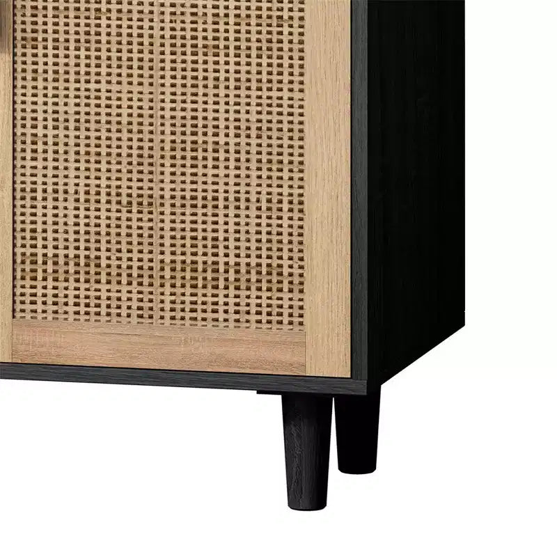 62.20Buffet de rangement en rotin, buffet moderne en bois avec 4 portes et étagères réglables, buffet de rangement d'appoint pour salon et couloir