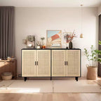 62.20Buffet de rangement en rotin, buffet moderne en bois avec 4 portes et étagères réglables, buffet de rangement d'appoint pour salon et couloir