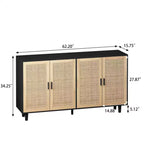 62.20Buffet de rangement en rotin, buffet moderne en bois avec 4 portes et étagères réglables, buffet de rangement d'appoint pour salon et couloir