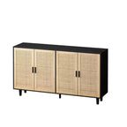 62.20Buffet de rangement en rotin, buffet moderne en bois avec 4 portes et étagères réglables, buffet de rangement d'appoint pour salon et couloir