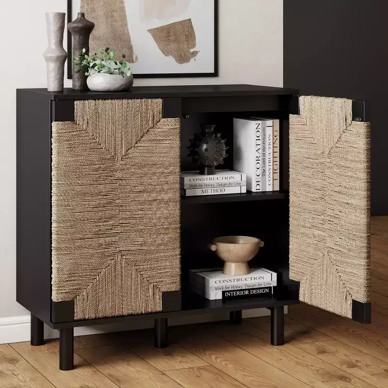 Nathan James Lot de 2 consoles de table Beacon en jonc de mer avec portes