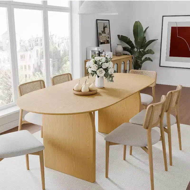 Table de salle à manger ovale Dovelina 67 pour 6 personnes, table de cuisine en bois de style ferme moderne du milieu du siècle