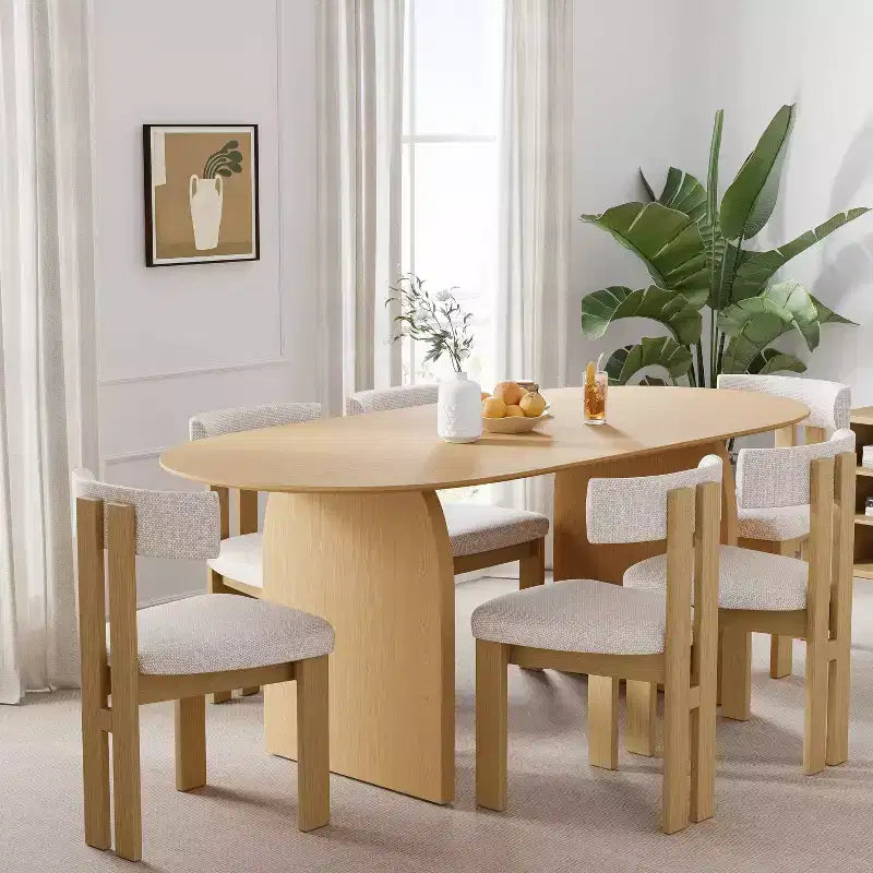 Table de salle à manger ovale Dovelina 67 pour 6 personnes, table de cuisine en bois de style ferme moderne du milieu du siècle