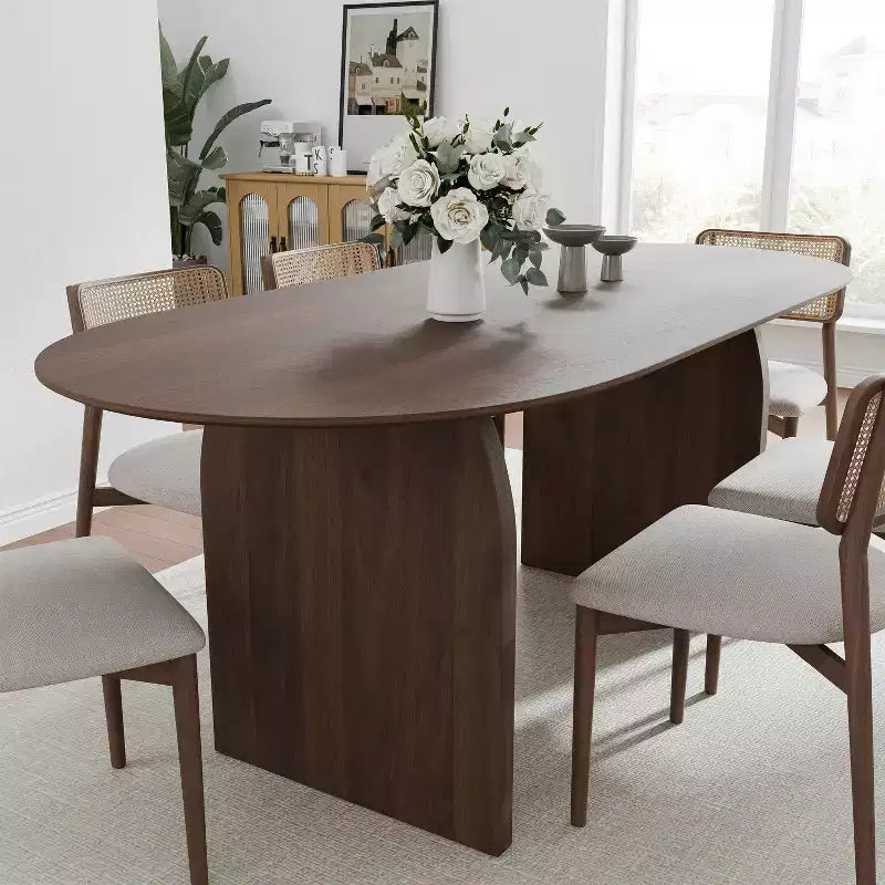 Table de salle à manger ovale Dovelina 67 pour 6 personnes, table de cuisine en bois de style ferme moderne du milieu du siècle