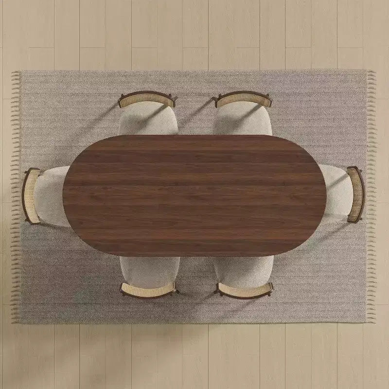 Table de salle à manger ovale Dovelina 67 pour 6 personnes, table de cuisine en bois de style ferme moderne du milieu du siècle