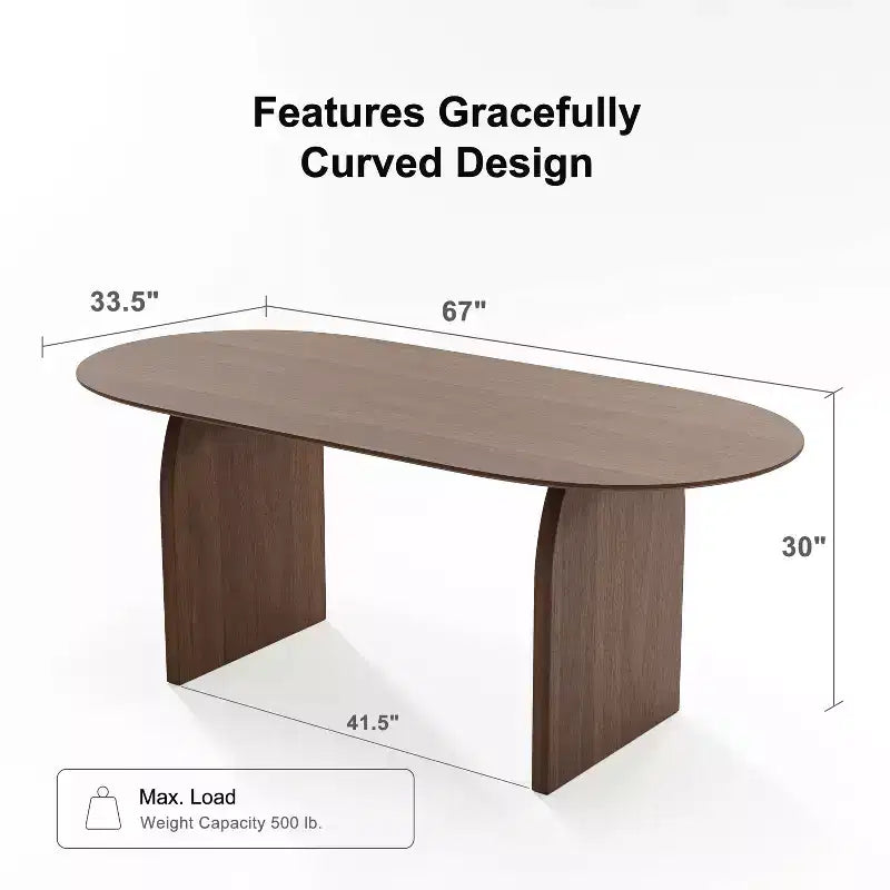 Table de salle à manger ovale Dovelina 67 pour 6 personnes, table de cuisine en bois de style ferme moderne du milieu du siècle