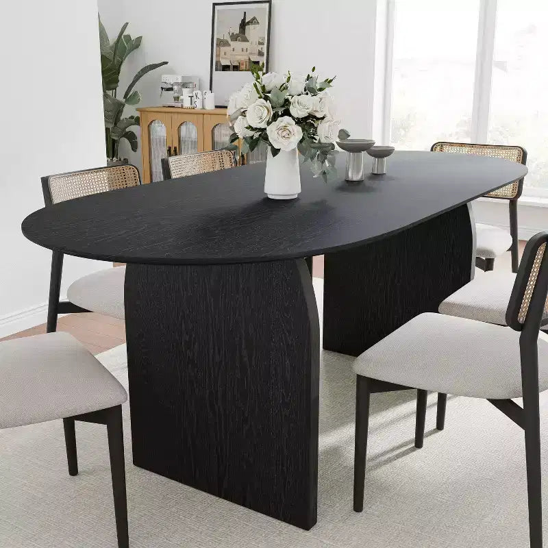 Table de salle à manger ovale Dovelina 67 pour 6 personnes, table de cuisine en bois de style ferme moderne du milieu du siècle