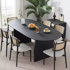 Table de salle à manger ovale Dovelina 67 pour 6 personnes, table de cuisine en bois de style ferme moderne du milieu du siècle