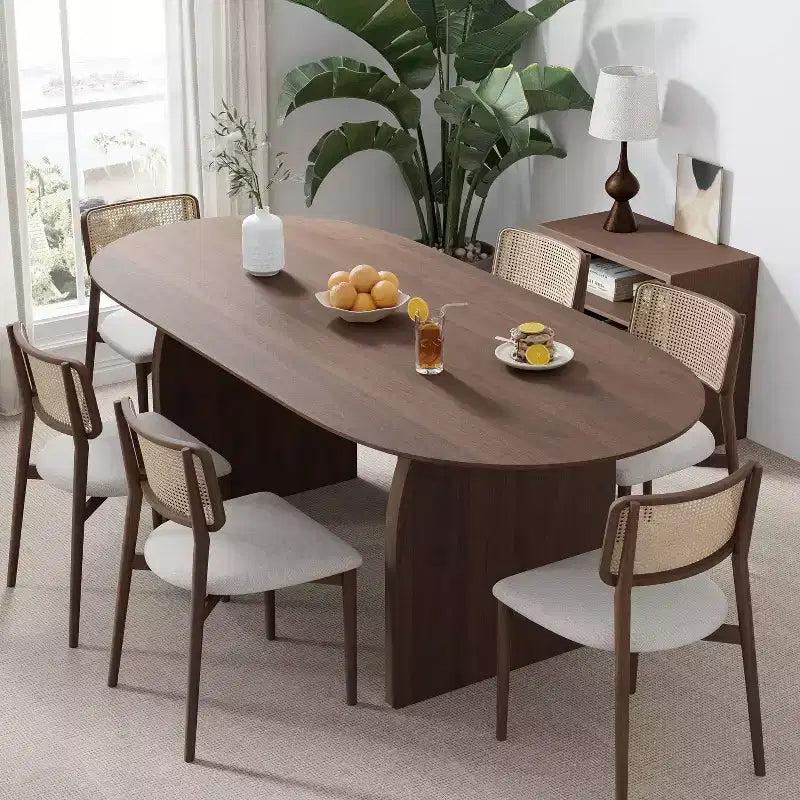 Table de salle à manger ovale Dovelina 67 pour 6 personnes, table de cuisine en bois de style ferme moderne du milieu du siècle
