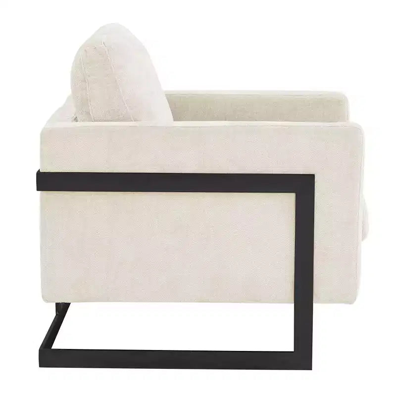 Fauteuil LeisureMod en tissu bouclé avec cadre en acier inoxydable noir et coussin de dossier amovible Collection Lincoln