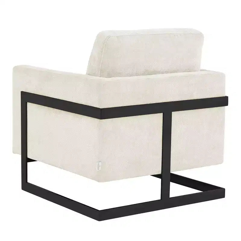 Fauteuil LeisureMod en tissu bouclé avec cadre en acier inoxydable noir et coussin de dossier amovible Collection Lincoln
