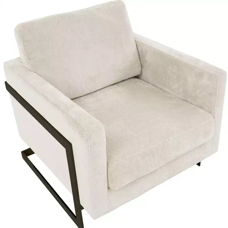 Fauteuil LeisureMod en tissu bouclé avec cadre en acier inoxydable noir et coussin de dossier amovible Collection Lincoln