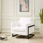 Fauteuil LeisureMod en tissu bouclé avec cadre en acier inoxydable noir et coussin de dossier amovible Collection Lincoln