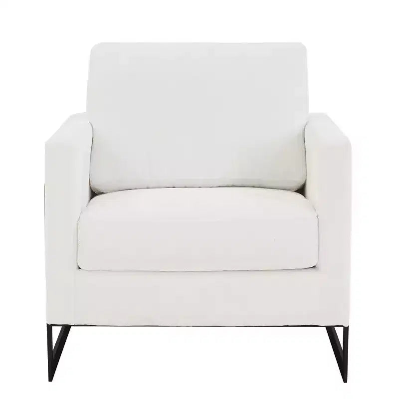 Fauteuil LeisureMod en tissu bouclé avec cadre en acier inoxydable noir et coussin de dossier amovible Collection Lincoln