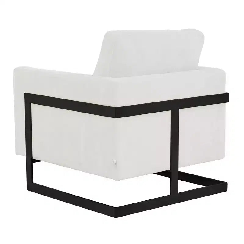 Fauteuil LeisureMod en tissu bouclé avec cadre en acier inoxydable noir et coussin de dossier amovible Collection Lincoln