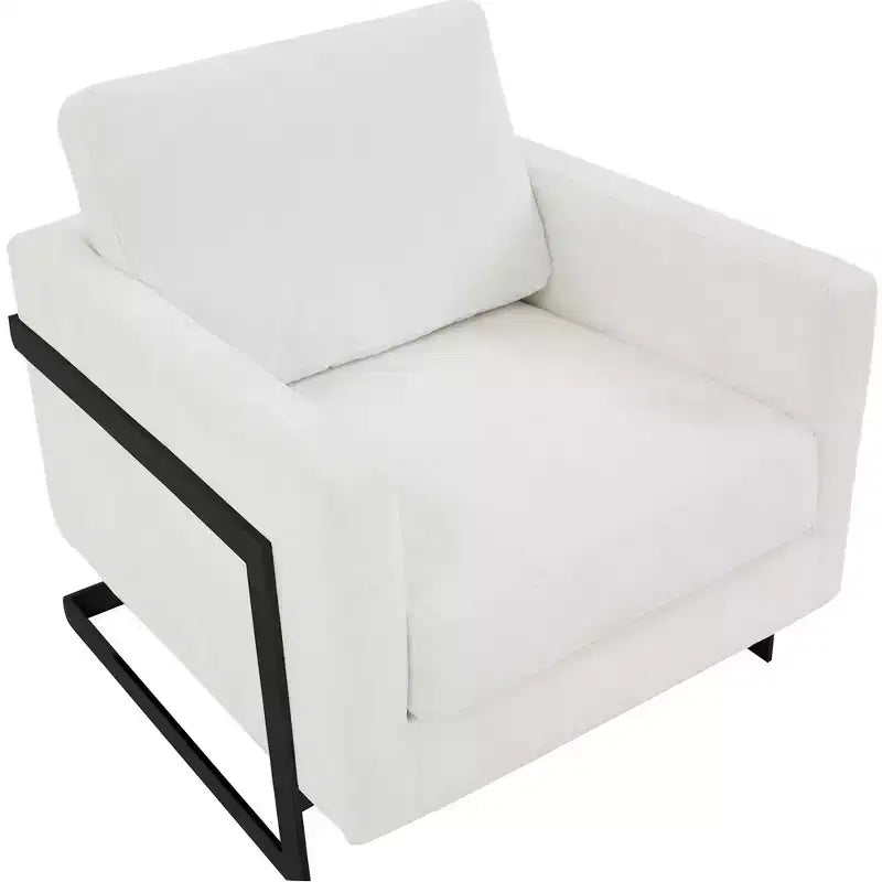Fauteuil LeisureMod en tissu bouclé avec cadre en acier inoxydable noir et coussin de dossier amovible Collection Lincoln