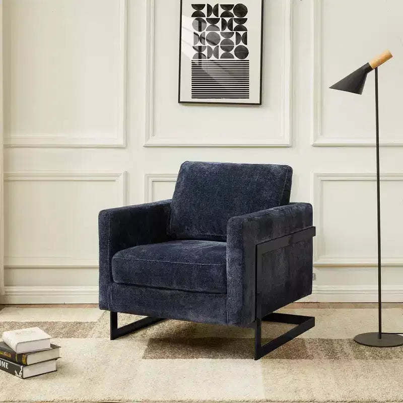 Fauteuil LeisureMod en tissu bouclé avec cadre en acier inoxydable noir et coussin de dossier amovible Collection Lincoln