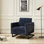 Fauteuil LeisureMod en tissu bouclé avec cadre en acier inoxydable noir et coussin de dossier amovible Collection Lincoln