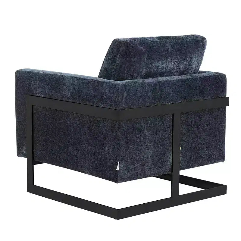 Fauteuil LeisureMod en tissu bouclé avec cadre en acier inoxydable noir et coussin de dossier amovible Collection Lincoln