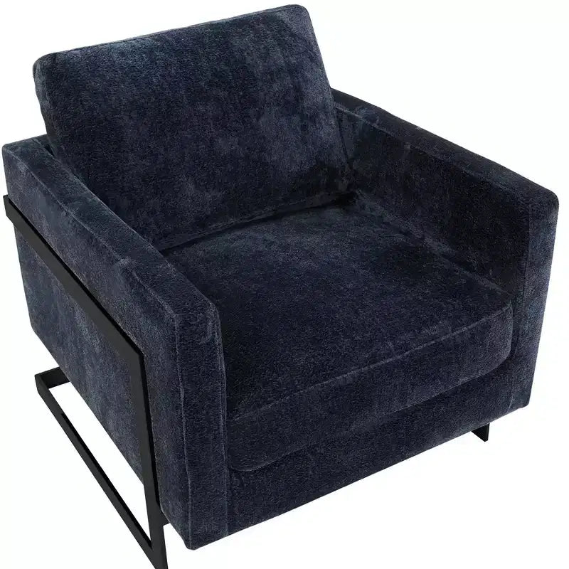 Fauteuil LeisureMod en tissu bouclé avec cadre en acier inoxydable noir et coussin de dossier amovible Collection Lincoln