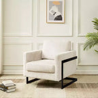 Fauteuil LeisureMod en tissu bouclé avec cadre en acier inoxydable noir et coussin de dossier amovible Collection Lincoln