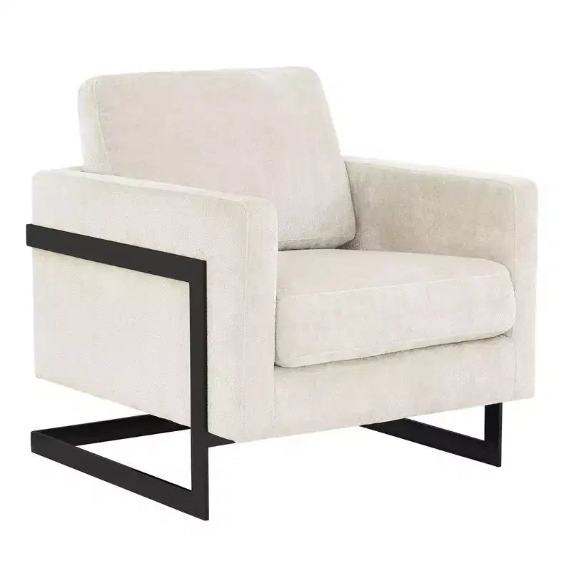 Fauteuil LeisureMod en tissu bouclé avec cadre en acier inoxydable noir et coussin de dossier amovible Collection Lincoln