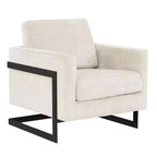 Fauteuil LeisureMod en tissu bouclé avec cadre en acier inoxydable noir et coussin de dossier amovible Collection Lincoln