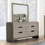 Ensemble de chambre à coucher 5 pièces de style moderne avec panneaux en bois massif gris (comprend lit, deux tables de chevet, coiffeuse et miroir)