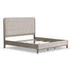 Ensemble de chambre à coucher 5 pièces de style moderne avec panneaux en bois massif gris (comprend lit, deux tables de chevet, coiffeuse et miroir)