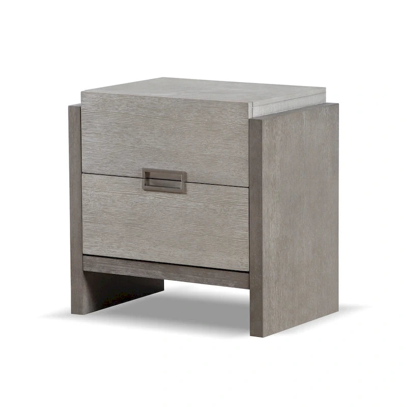 Ensemble de chambre à coucher 5 pièces de style moderne avec panneaux en bois massif gris (comprend lit, deux tables de chevet, coiffeuse et miroir)