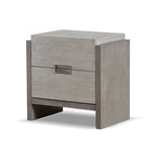 Ensemble de chambre à coucher 5 pièces de style moderne avec panneaux en bois massif gris (comprend lit, deux tables de chevet, coiffeuse et miroir)