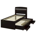 Lit simple XL extra-long avec tête de lit de rangement à LED, ports de charge, lit gigogne et deux tiroirs