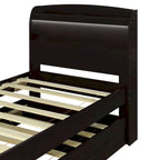 Lit simple XL extra-long avec tête de lit de rangement à LED, ports de charge, lit gigogne et deux tiroirs