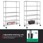 Étagère à 6 niveaux en fil métallique FDW, étagère de rangement robuste en métal, étagères de garage avec roulettes