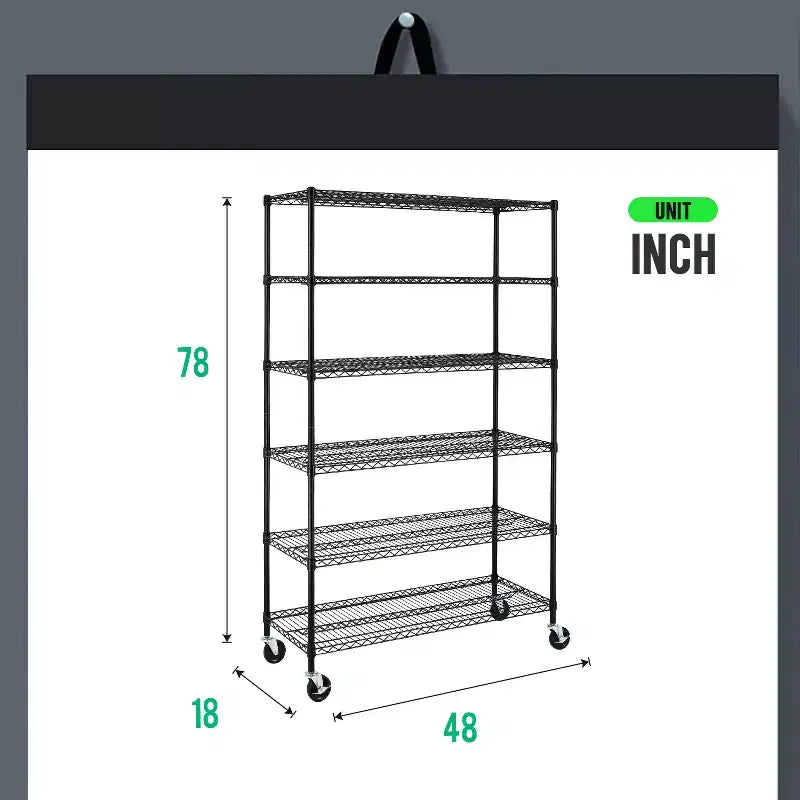 Étagère à 6 niveaux en fil métallique FDW, étagère de rangement robuste en métal, étagères de garage avec roulettes