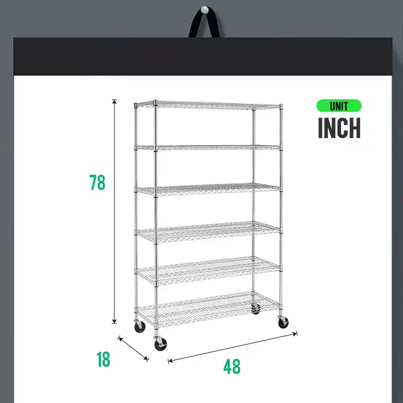 Étagère à 6 niveaux en fil métallique FDW, étagère de rangement robuste en métal, étagères de garage avec roulettes