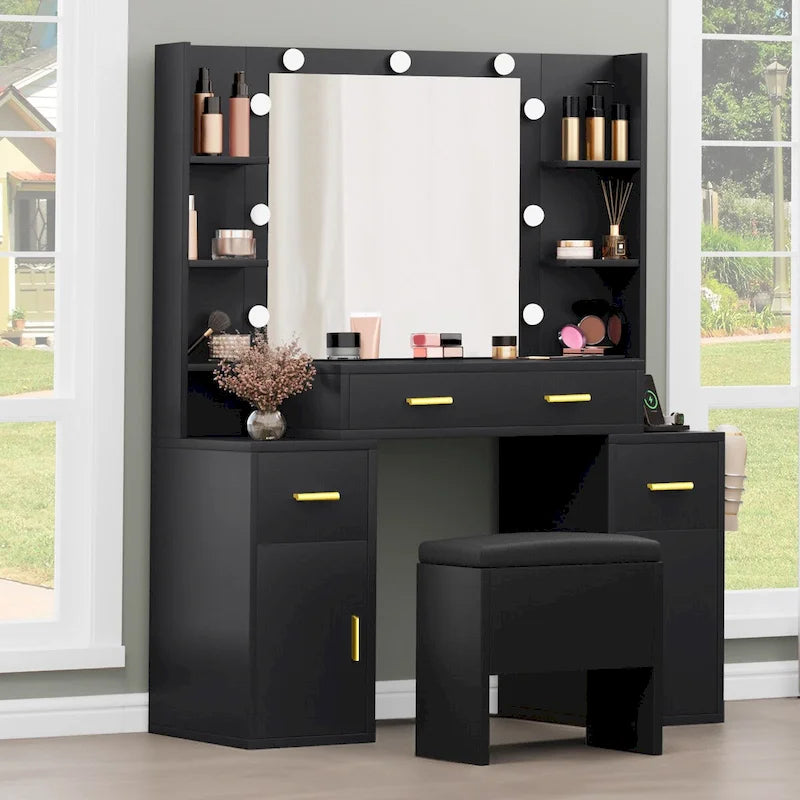 Moasis Vanity with Built-In Outlets and Lighted Mirror - 55.1 H X 43.3 L X 15.74 W