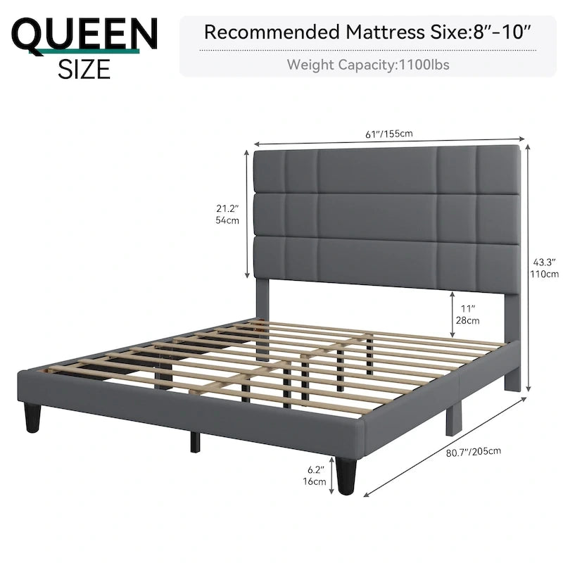 Cadre de lit plateforme Moasis Queen/King avec tête de lit capitonnée en lin