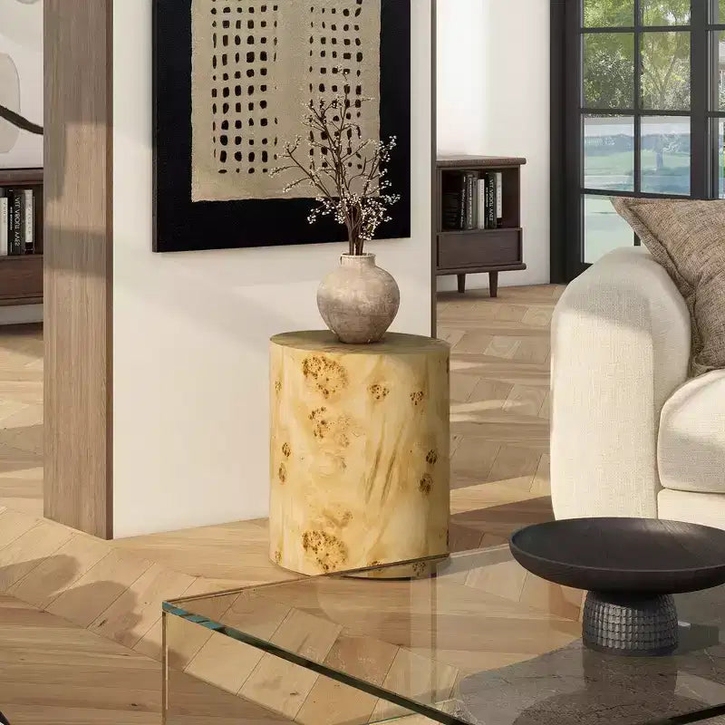 Jennifer Taylor Home Nebula 20 Table d'appoint ovale à pilier, en bois de loupe marron naturel chaud