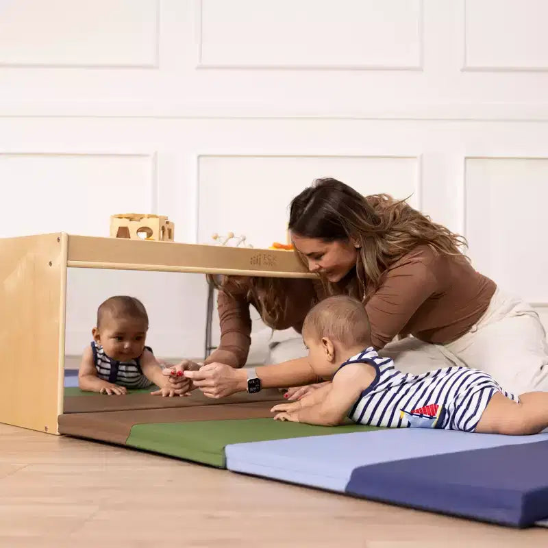 Meuble de rangement double face ECR4Kids avec plateau d'activités et miroir, mobilier de classe