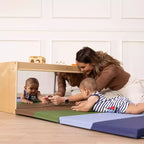 Meuble de rangement double face ECR4Kids avec plateau d'activités et miroir, mobilier de classe