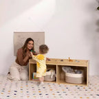 Meuble de rangement double face ECR4Kids avec plateau d'activités et miroir, mobilier de classe